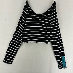 Aeropostale Long Sleeve Cropped Striped Round Neck Top XL Black